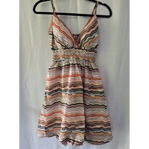 Decibel 100٪ Cotton Bubble Dress Med Adjustable Straps Smock Waist Chevron Print